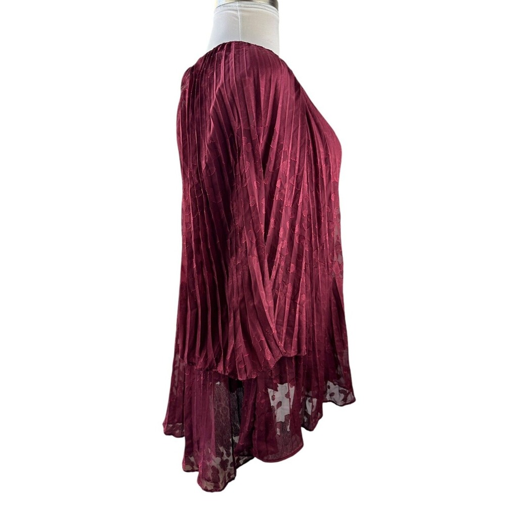 by Anthropologie Toulon Pleated Mini Dress Boho Burgundy Maroon XS Fall Autumn - Picture 9 of 12